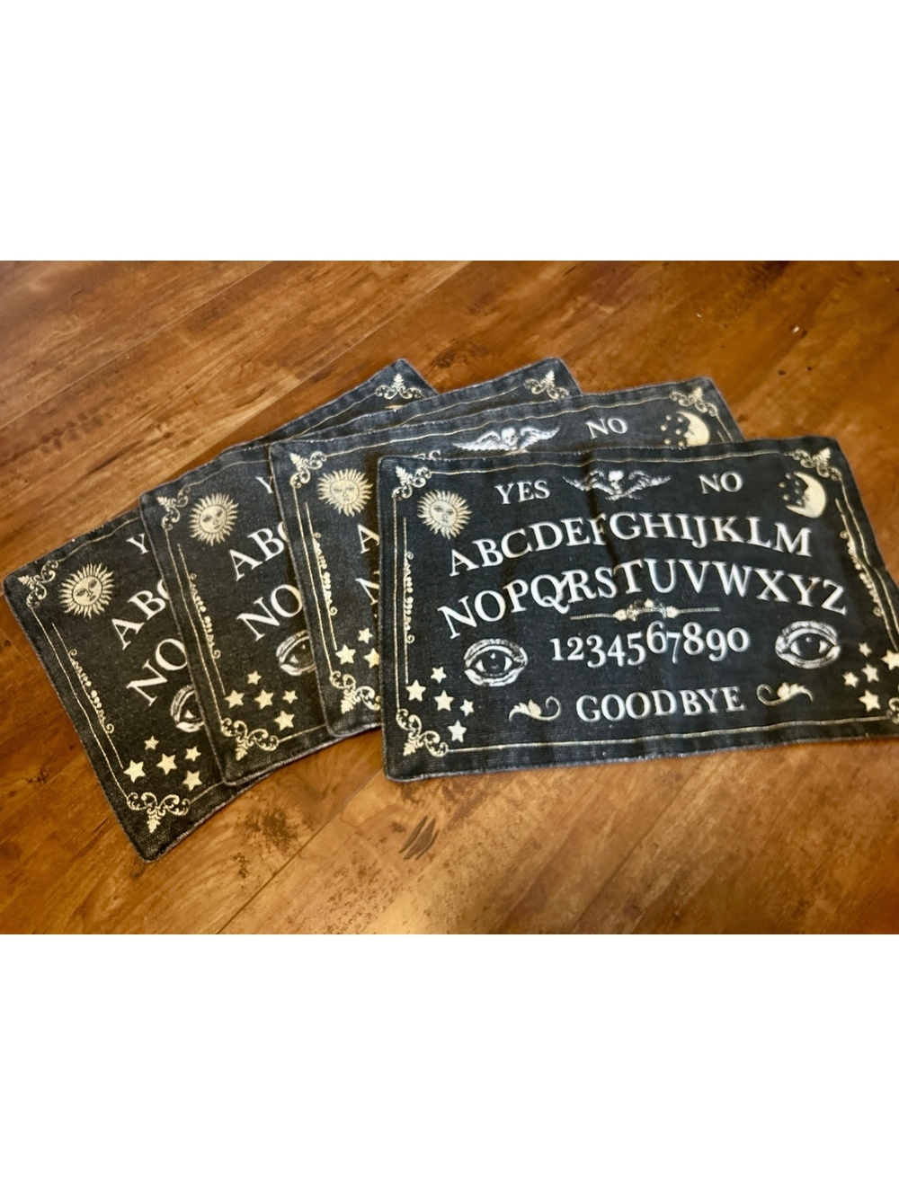 Set of 4 Black and White Ouija Board Fabric Coasters